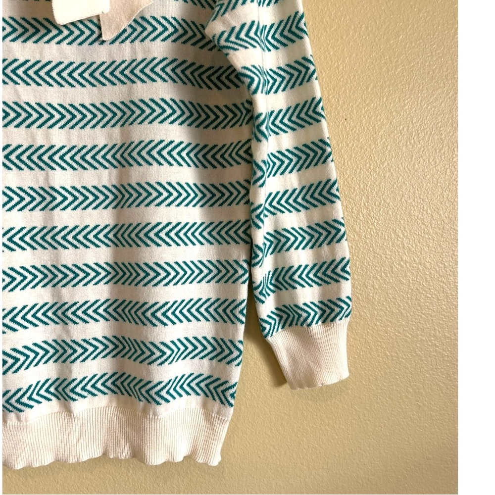 Oxknit Sweater Women’s XL 60s Retro Geo Mod Style Cotton Long Sleeve Teal Cream - Picture 7 of 16